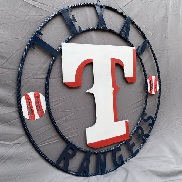 TEXAS RANGERS CUSTOM METAL VINTAGE CRAFT TEAM SIGN WHITE & RED & NAVY BLUE RING HANDMADE