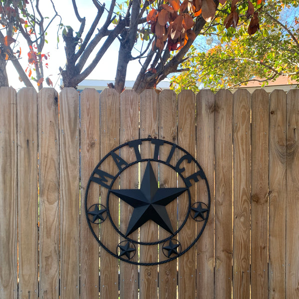 MATTICE STYLE BLACK STAR YOUR CUSTOM NAME BARN METAL STAR 3d TWISTED ROPE RING WESTERN HOME DECOR HANDMADE 24",32",36",50"