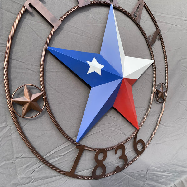 1836 TEXAS FLAG STAR RED WHITE BLUE TWISTED BRONZE RING WESTERN HOME DECOR HANDMADE NEW