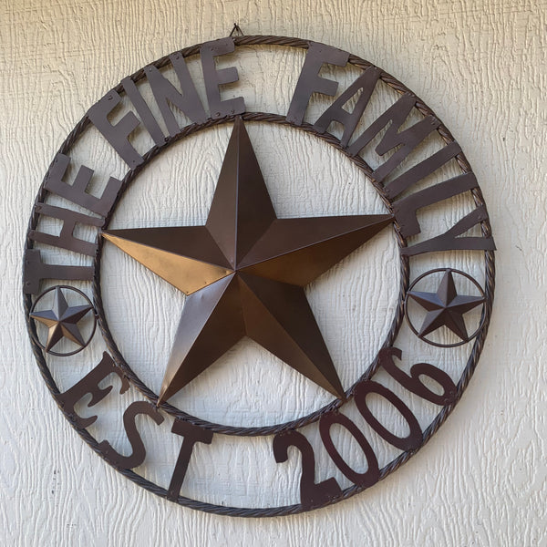 FINE FAMILY STYLE YOUR CUSTOM NAME STAR BARN STAR METAL LONE STAR WESTERN HOME DECOR RUSTIC BRONZE HANDMADE 24",32",36",50"