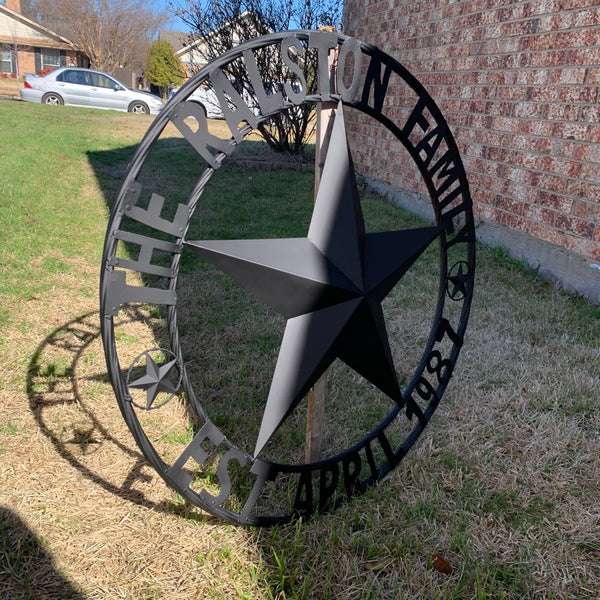 RALSTON FAMILY STYLE CUSTOM NAME STAR BARN METAL STAR 3d TWISTED ROPE RING WESTERN HOME DECOR RUSTIC BLACK HANDMADE 24",32",36",50"