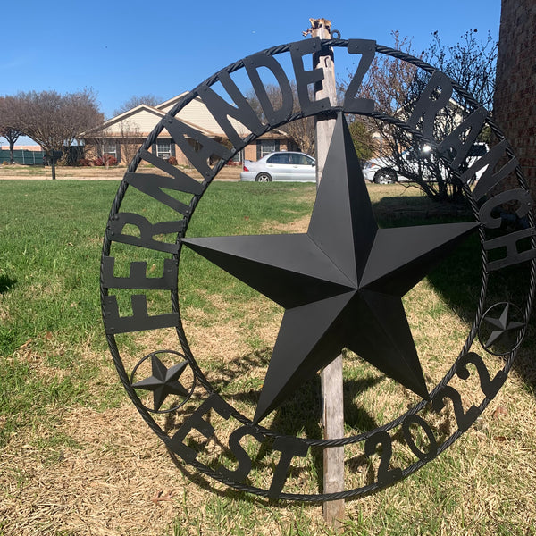 FERNANDEZ RANCH STYLE YOUR CUSTOM NAME STAR BARN STAR METAL LONE STAR WESTERN HOME DECOR RUSTIC BLACK HANDMADE 24",32",36",50"