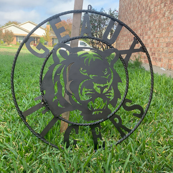 GEAUX TIGERS BLACK CUSTOM METAL VINTAGE CRAFT SIGN TEAM HANDMADE