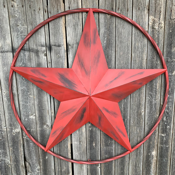 RED DISTRESSED STAR TWO TONE TEXTURE BARN STAR METAL LONESTAR TWISTED ROPE RING WESTERN HOME DECOR HANDMADE NEW