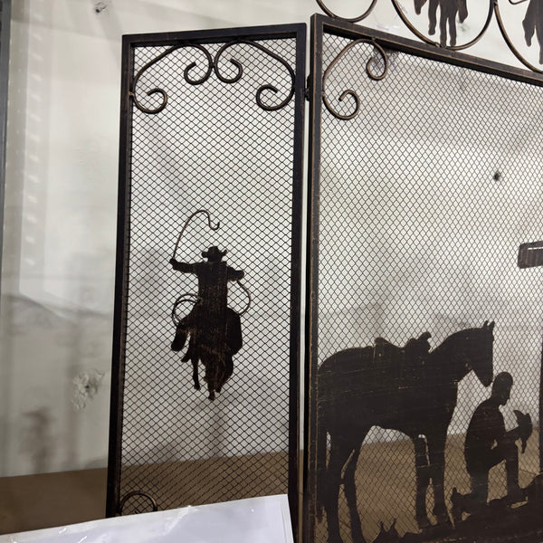 PRAYING COWBOY CHURCH METAL FIREPLACE SCREEN 39" X 34" WESTERN HOME DECOR HANDMADE #EH80004