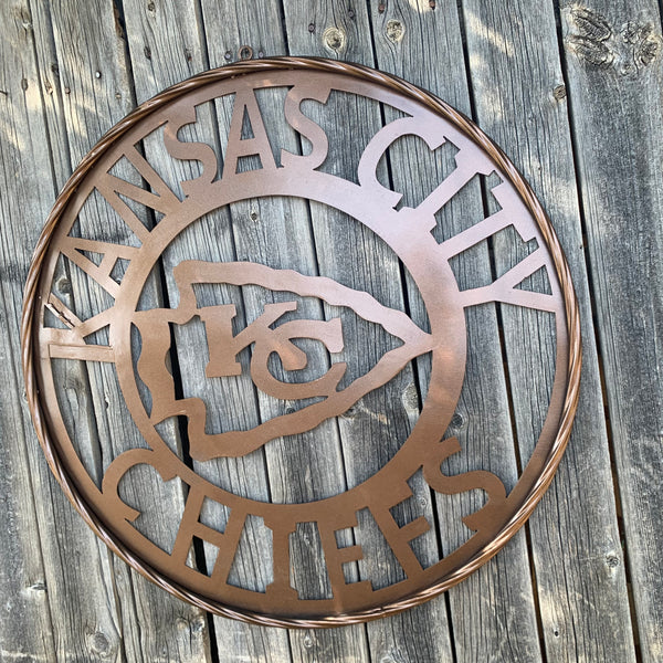 KANSAS CITY CHIEFS RUSTIC BRONZE CUSTOM METAL LASERCUT VINTAGE CRAFT TEAM DECOR HANDMADE