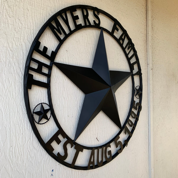 MYERS STYLE YOUR CUSTOM NAME STAR BARN STAR METAL LONE STAR WESTERN HOME DECOR RUSTIC BLACK HANDMADE 24",32",36",50"