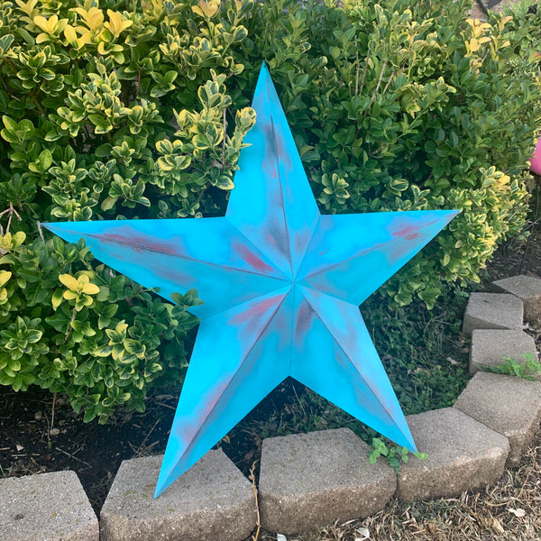 #EH10540 TURQUOISE DISTRESSED TWO TONE BARN STAR METAL ART WESTERN HOME DECOR HANDMADE NEW