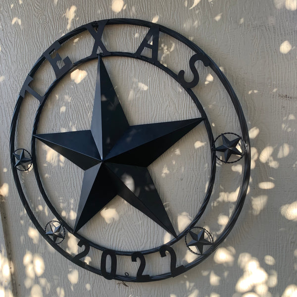 TEXAS 2022 STYLE CUSTOM NAME STAR BARN METAL LONE STAR 3d TWISTED ROPE RING WESTERN HOME DECOR RUSTIC  BLACK HANDMADE 24",32",34",36",40",42",44",46",50"