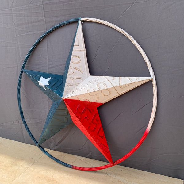 TEXAS LICENSE PLATE STAR RED WHITE & BLUE BARN METAL LONE STAR WESTERN HOME DECOR HANDMADE NEW 12",16",24",32",36"