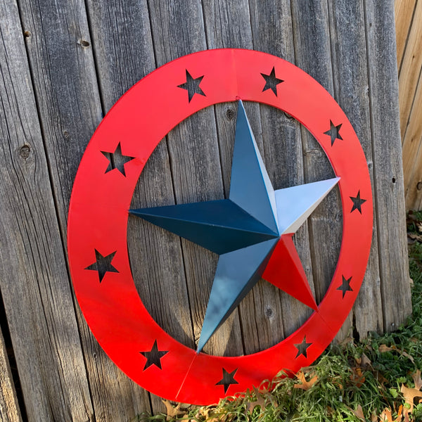 24" WIDE BAND RING BARN STAR METAL LONE STAR 3d WALL ART WESTERN HOME DECOR HANDMADE NEW #EH12758