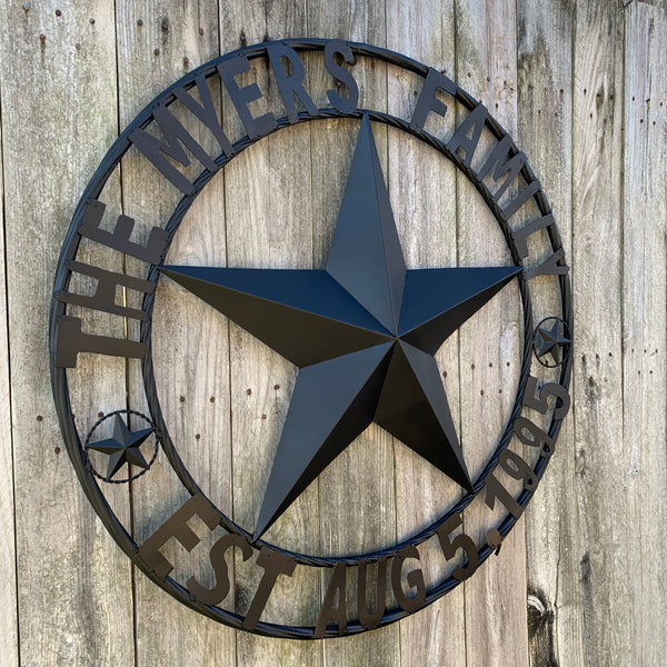 MYERS STYLE YOUR CUSTOM NAME STAR BARN STAR METAL LONE STAR WESTERN HOME DECOR RUSTIC BLACK HANDMADE 24",32",36",50"