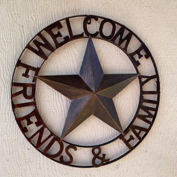 WELCOME FRIENDS FAMILY BARN METAL STAR WALL ART WESTERN HOME DECOR HANDMADE NEW