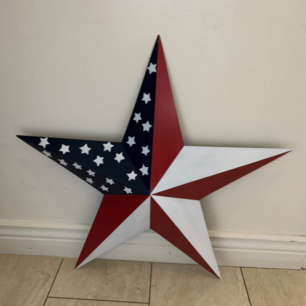 USA FLAG STAR STYLE# 5 RED WHITE & BLUE AMERICANA METAL BARN STAR WALL ART HANDMADE TO ORDER NEW