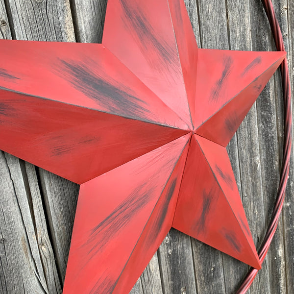 RED DISTRESSED STAR TWO TONE TEXTURE BARN STAR METAL LONESTAR TWISTED ROPE RING WESTERN HOME DECOR HANDMADE NEW