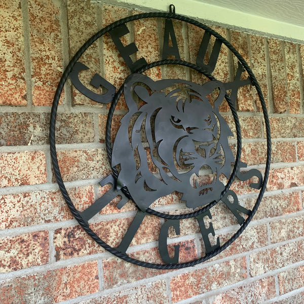 GEAUX TIGERS BLACK CUSTOM METAL VINTAGE CRAFT SIGN TEAM HANDMADE