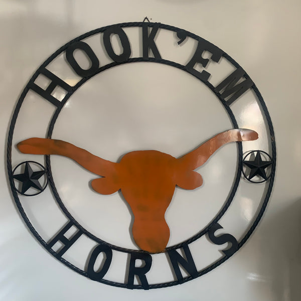 HOOKEM HORNS WITH LONE STAR TEXAS LONGHORNS HOOK EM METAL CUSTOM VINTAGE CRAFT WALL ART TEAM SIGN HANDMADE