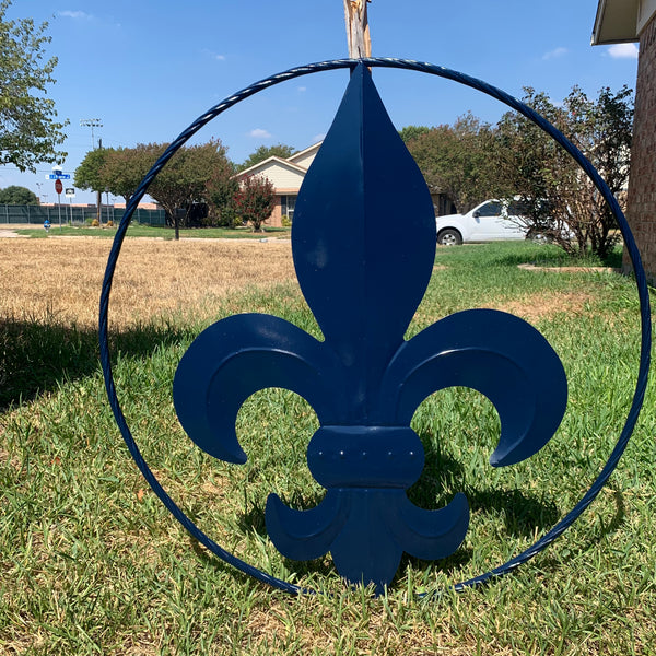 #EH10764 NAVY BLUE 24",36" FLEUR DE LIS METAL WALL ART SIGN WESTERN HOME DECOR HANDMADE NEW