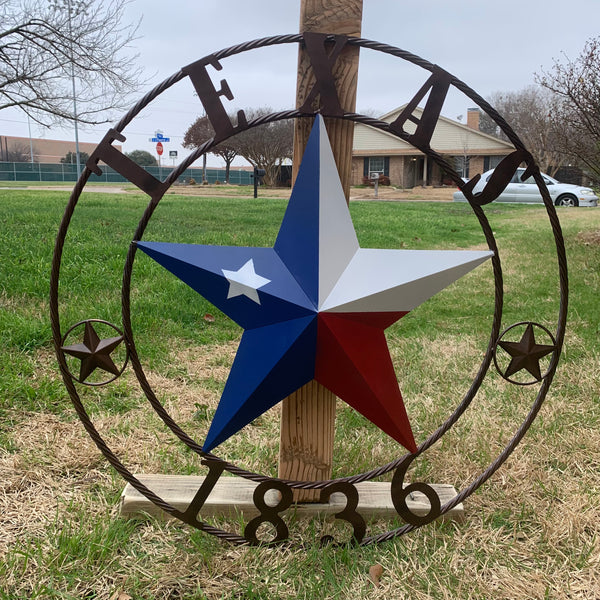 1836 TEXAS FLAG STAR RED WHITE BLUE TWISTED BRONZE RING WESTERN HOME DECOR HANDMADE NEW