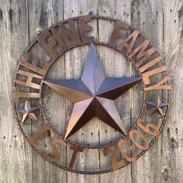 FINE FAMILY STYLE YOUR CUSTOM NAME STAR BARN STAR METAL LONE STAR WESTERN HOME DECOR RUSTIC BRONZE HANDMADE 24",32",36",50"