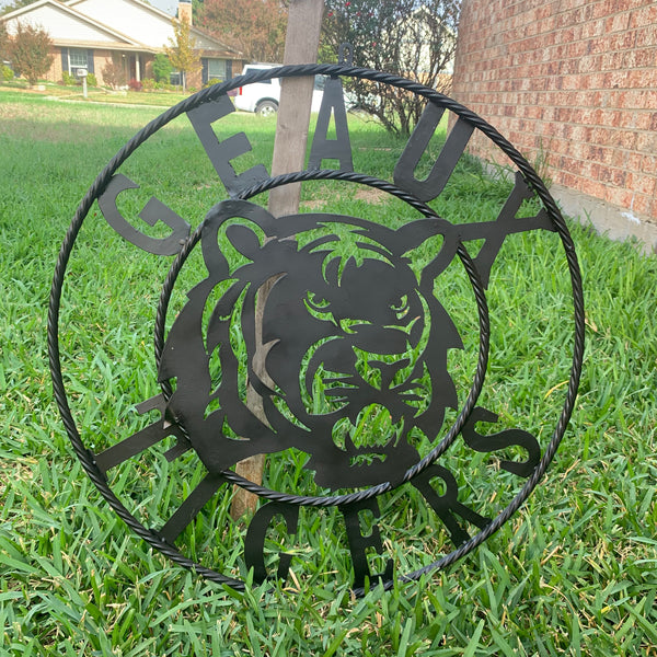 GEAUX TIGERS BLACK CUSTOM METAL VINTAGE CRAFT SIGN TEAM HANDMADE