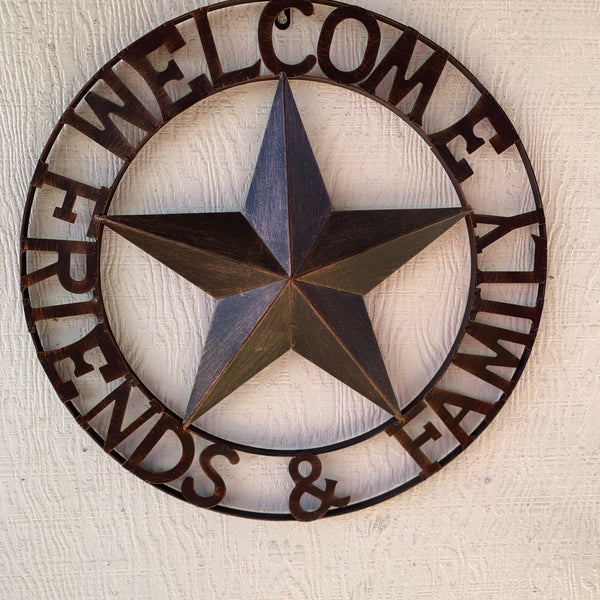 WELCOME FRIENDS FAMILY BARN METAL STAR WALL ART WESTERN HOME DECOR HANDMADE NEW