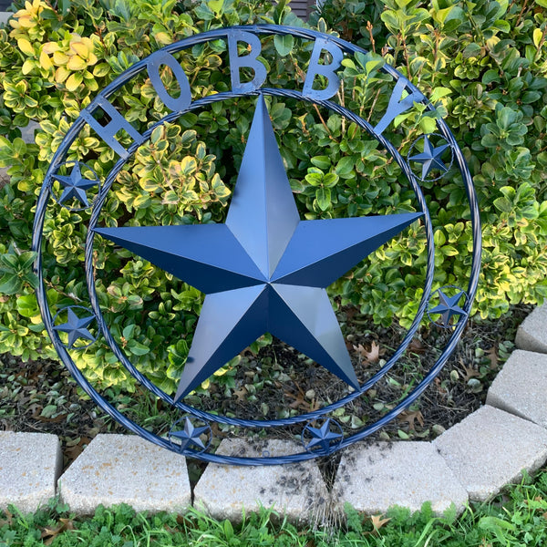 HOBBY STYLE CUSTOM NAME STAR BARN METAL STAR 3d TWISTED ROPE RING WESTERN HOME DECOR RUSTIC NAVY BLUE HANDMADE 24",32",36",50"