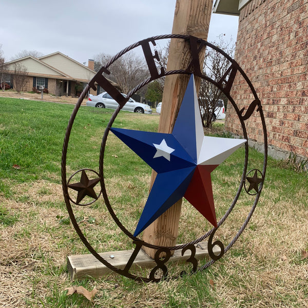 1836 TEXAS FLAG STAR RED WHITE BLUE TWISTED BRONZE RING WESTERN HOME DECOR HANDMADE NEW