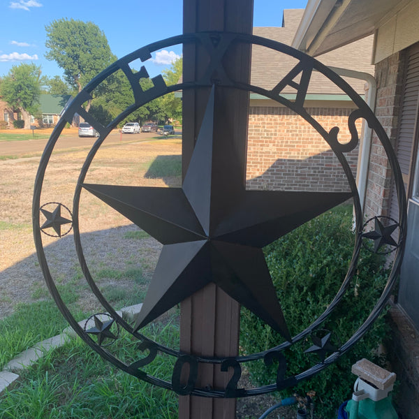 TEXAS 2022 STYLE CUSTOM NAME STAR BARN METAL LONE STAR 3d TWISTED ROPE RING WESTERN HOME DECOR RUSTIC  BLACK HANDMADE 24",32",34",36",40",42",44",46",50"