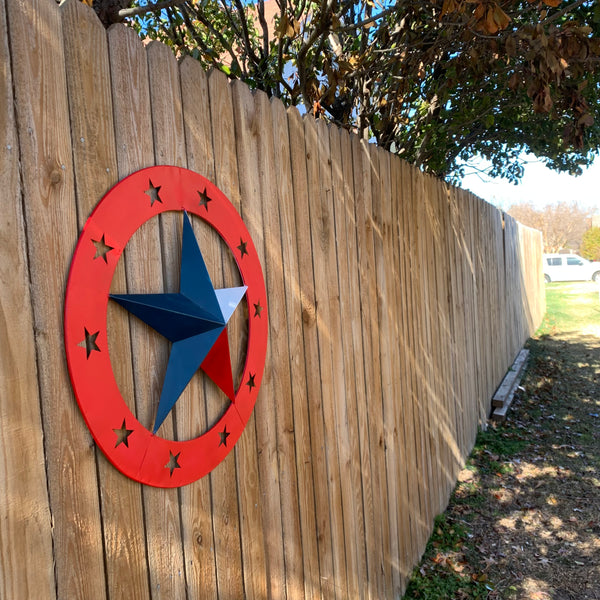 24" WIDE BAND RING BARN STAR METAL LONE STAR 3d WALL ART WESTERN HOME DECOR HANDMADE NEW #EH12758