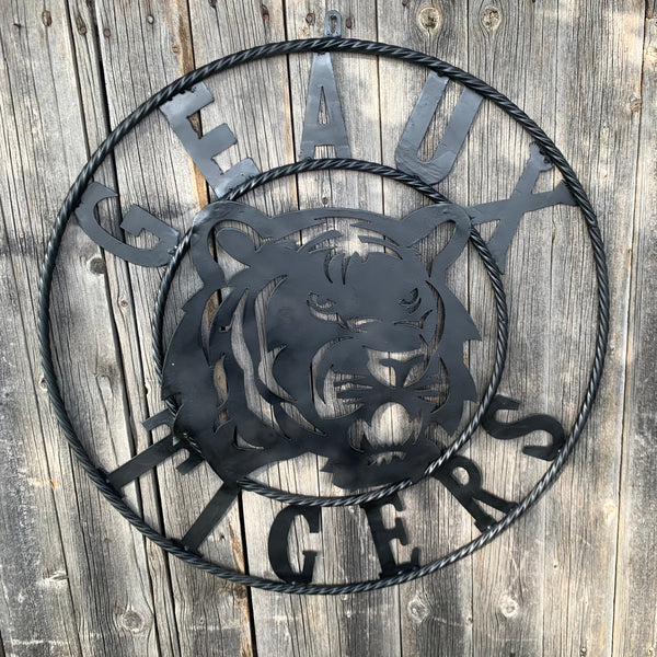 GEAUX TIGERS BLACK CUSTOM METAL VINTAGE CRAFT SIGN TEAM HANDMADE