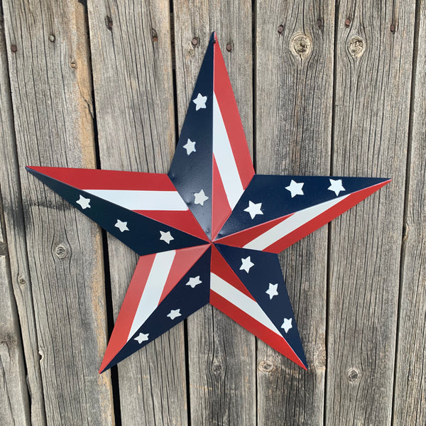 #EH11753 USA BARN STAR AMERICAN FLAG STAR RED WHITE & BLUE METAL STAR HANDMADE NEW 12",24",30"