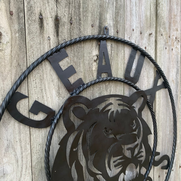 GEAUX TIGERS BLACK CUSTOM METAL VINTAGE CRAFT SIGN TEAM HANDMADE