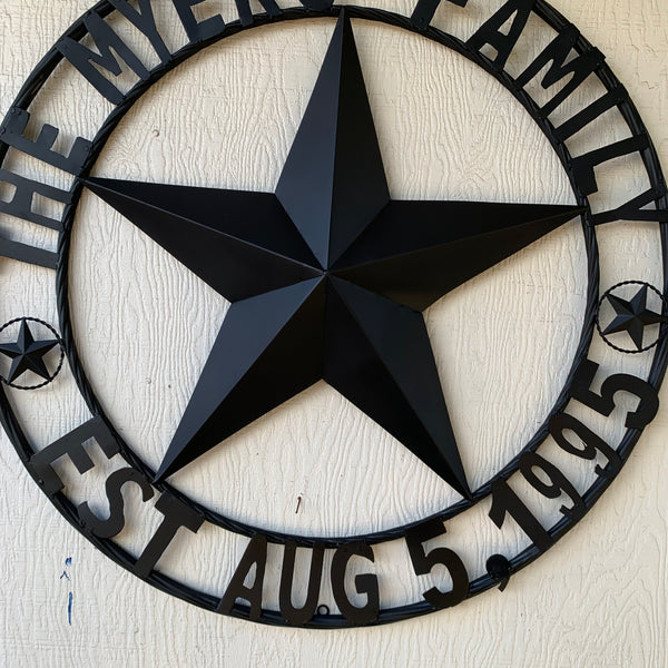 MYERS STYLE YOUR CUSTOM NAME STAR BARN STAR METAL LONE STAR WESTERN HOME DECOR RUSTIC BLACK HANDMADE 24",32",36",50"