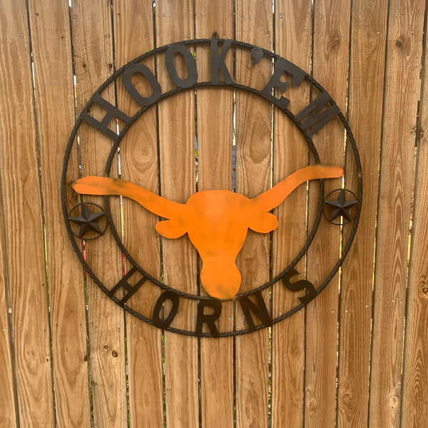 HOOKEM HORNS WITH LONE STAR TEXAS LONGHORNS HOOK EM METAL CUSTOM VINTAGE CRAFT WALL ART TEAM SIGN HANDMADE