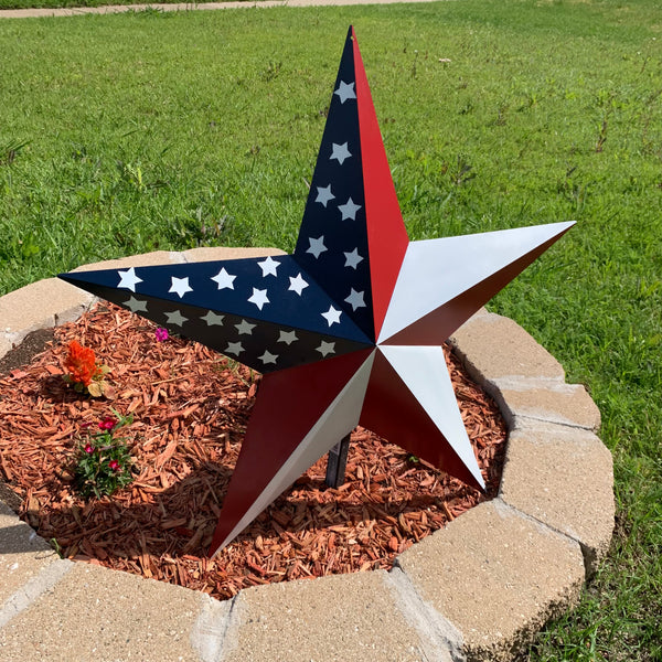 USA FLAG STAR STYLE# 5 RED WHITE & BLUE AMERICANA METAL BARN STAR WALL ART HANDMADE TO ORDER NEW