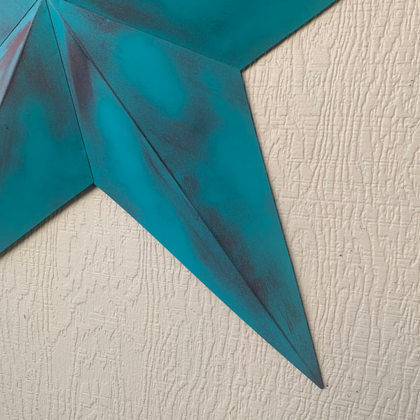 #EH10540 TURQUOISE DISTRESSED TWO TONE BARN STAR METAL ART WESTERN HOME DECOR HANDMADE NEW