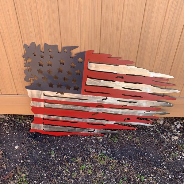 USA TATTERED AMERICAN FLAG METAL WALL ART WESTERN HOME DECOR HANDMADE NEW