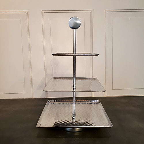 #IH_16059S ALUMINUM HAMMERED SQ 3-TIER STAND 19"H WESTERN HOME DECOR HANDMADE BRAND NEW