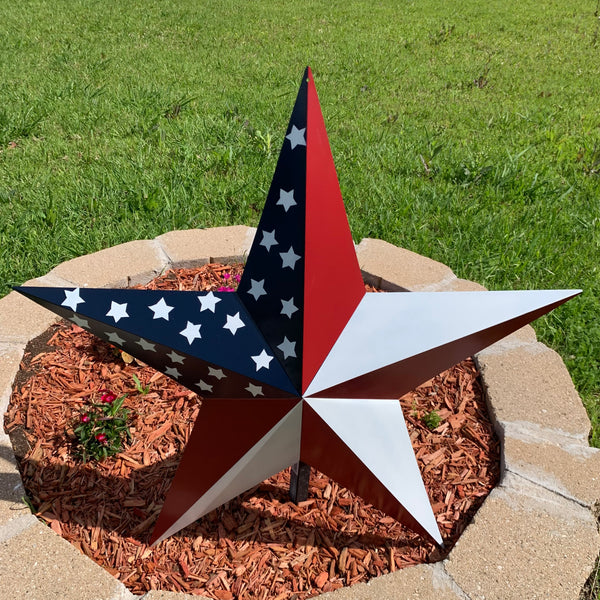 USA FLAG STAR STYLE# 5 RED WHITE & BLUE AMERICANA METAL BARN STAR WALL ART HANDMADE TO ORDER NEW