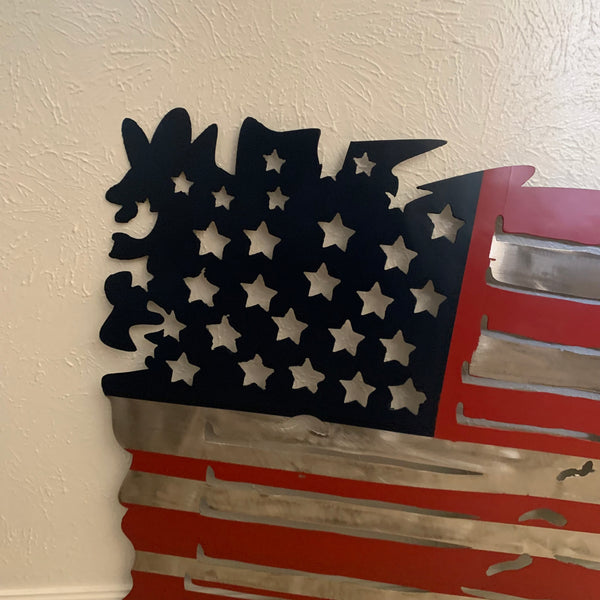 USA TATTERED AMERICAN FLAG METAL WALL ART WESTERN HOME DECOR HANDMADE NEW