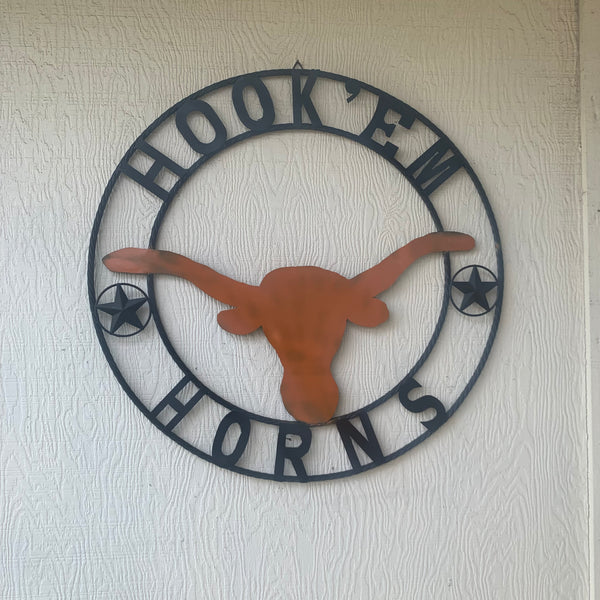 HOOKEM HORNS WITH LONE STAR TEXAS LONGHORNS HOOK EM METAL CUSTOM VINTAGE CRAFT WALL ART TEAM SIGN HANDMADE