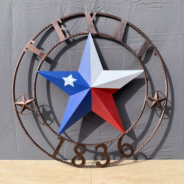 1836 TEXAS FLAG STAR RED WHITE BLUE TWISTED BRONZE RING WESTERN HOME DECOR HANDMADE NEW