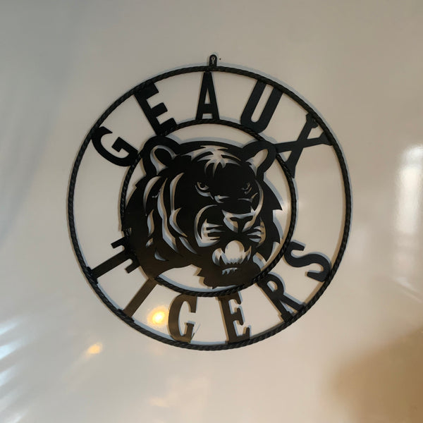 GEAUX TIGERS BLACK CUSTOM METAL VINTAGE CRAFT SIGN TEAM HANDMADE
