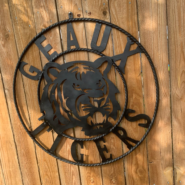 GEAUX TIGERS BLACK CUSTOM METAL VINTAGE CRAFT SIGN TEAM HANDMADE