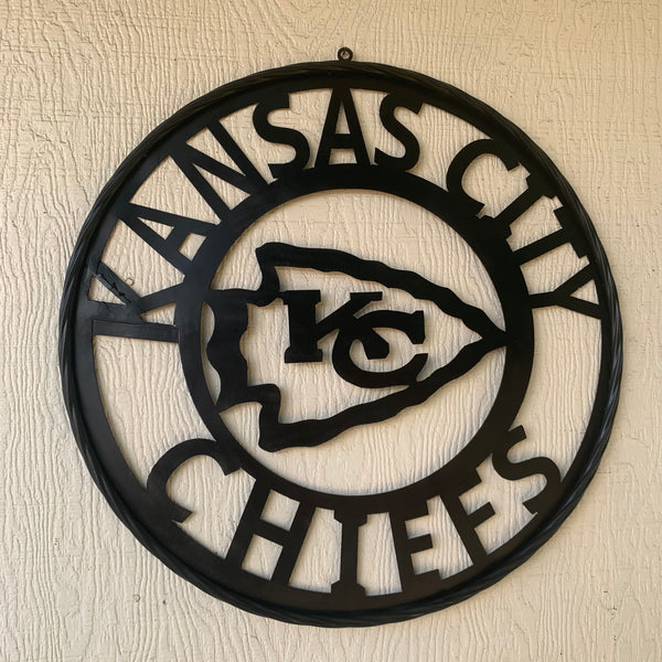 KANSAS CITY CHIEFS BLACK CUSTOM METAL LASERCUT VINTAGE CRAFT TEAM DECOR HANDMADE