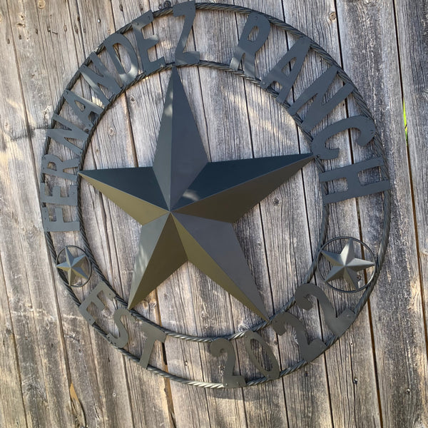 FERNANDEZ RANCH STYLE YOUR CUSTOM NAME STAR BARN STAR METAL LONE STAR WESTERN HOME DECOR RUSTIC BLACK HANDMADE 24",32",36",50"