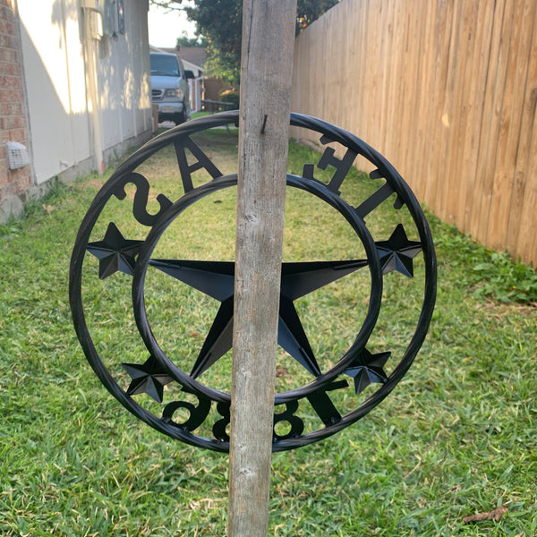 TEXAS FLAG STAR RED WHT BLUE STAR & BLACK RING METAL BARN LONE STAR WESTERN HOME DECOR HANDMADE NEW 12",18",24",36",50"