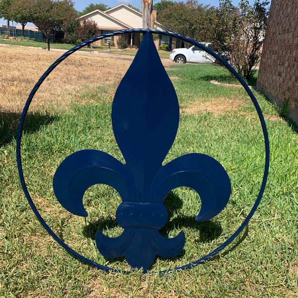 #EH10764 NAVY BLUE 24",36" FLEUR DE LIS METAL WALL ART SIGN WESTERN HOME DECOR HANDMADE NEW