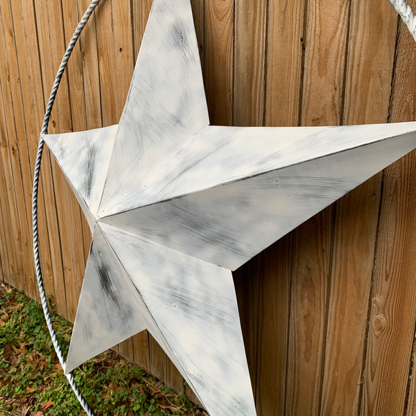 5 FOOT WHITE DISTRESSED STAR TWO TONE TEXTURE BARN STAR METAL LONESTAR TWISTED ROPE RING WESTERN HOME DECOR HANDMADE NEW